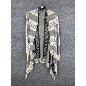 Mia Maddison Open Sweater Women's Medium Long Sleeve Black, Tan Check Pattern